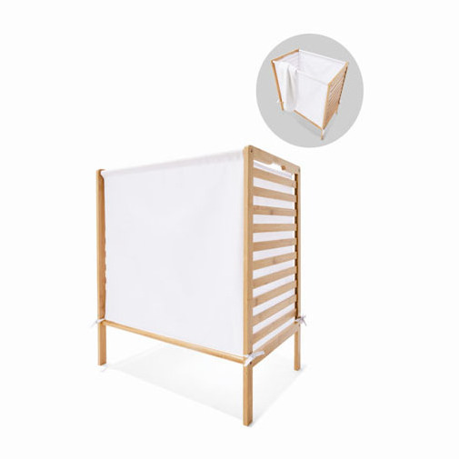 Bamboo Laundry Hamper and Shelf, 2 Sections Laundry Basket with Removable Liner, Dual Compartments Laundry Organizer and Storage