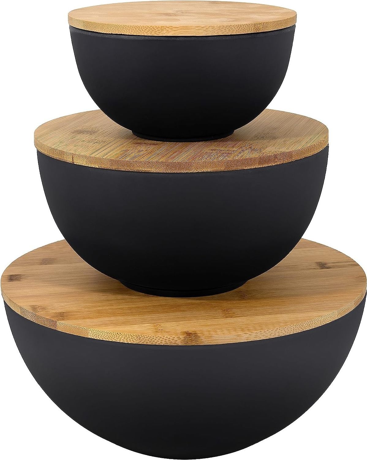 Custom 3 Size Bamboo Bowl Set with Wooden Lids for Rice,Soup,Pasta,Popcorn and Snacks,Purpose Bowl and Board Set of Kitchen