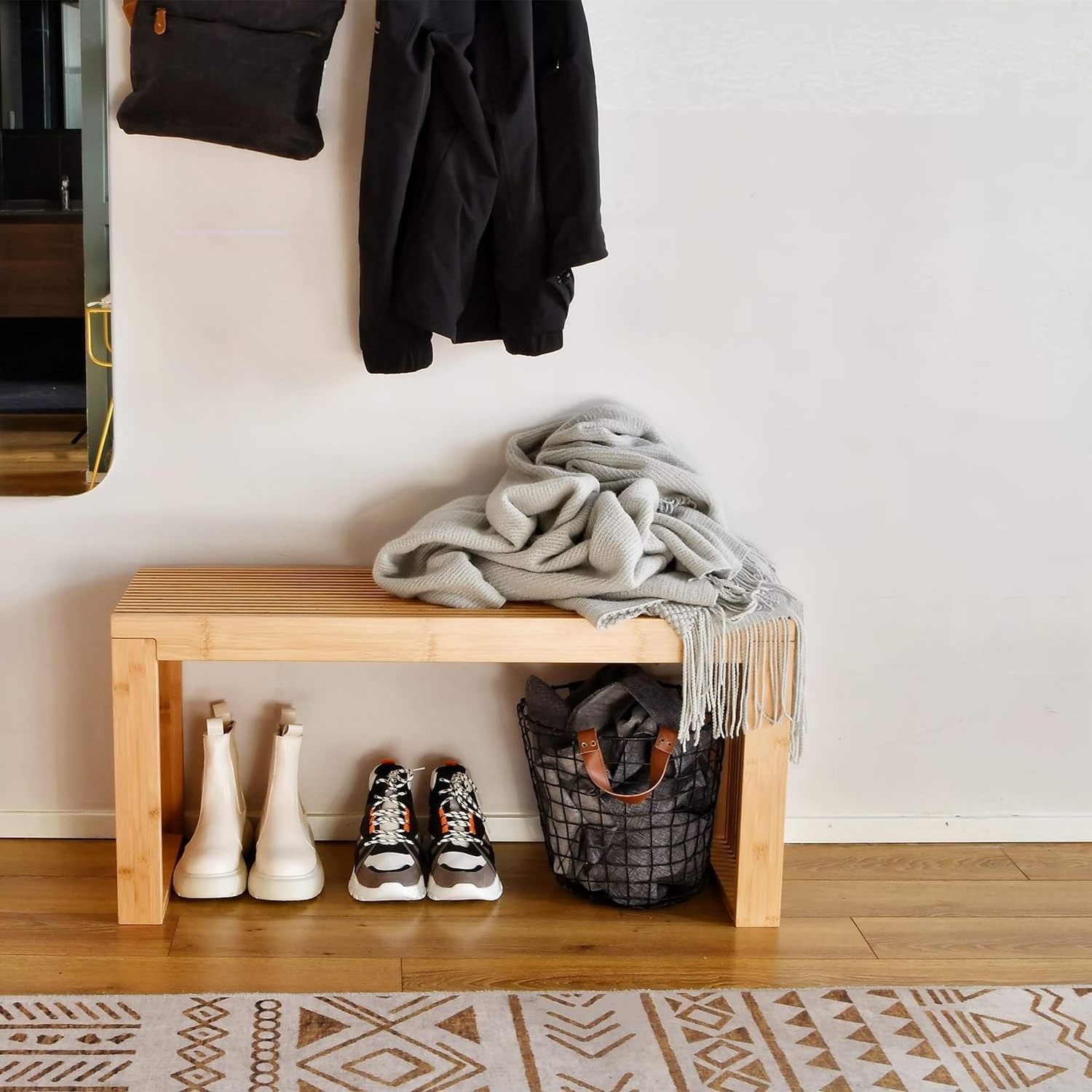 New Bamboo Dining Bench,Indoor Storage Bench Wood | Kitchen & Living Room Furniture