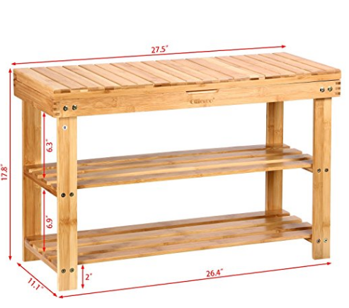 New Arrival Bamboo Wooden 2 Tiers  Shoe Rack Cabinet  with Hidden Storage Foot Tool