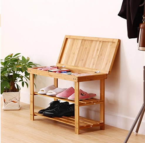 New Arrival Bamboo Wooden 2 Tiers  Shoe Rack Cabinet  with Hidden Storage Foot Tool