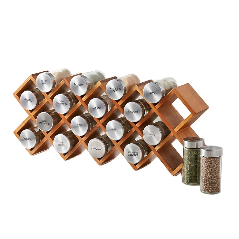 4 Tier Free-Standing Natural Wooden Bamboo Display Rack Kitchen Spice Rack Storage Organizer Shelf