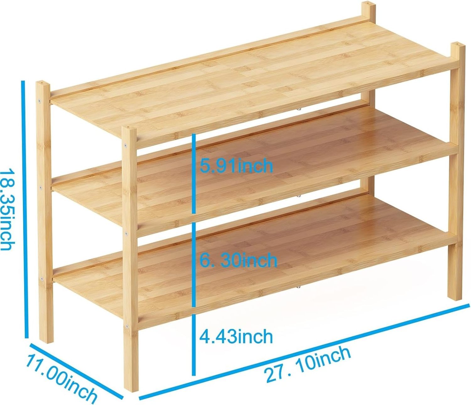 3-Tier Bamboo Shoe Shelf for Entryway and Bedroom