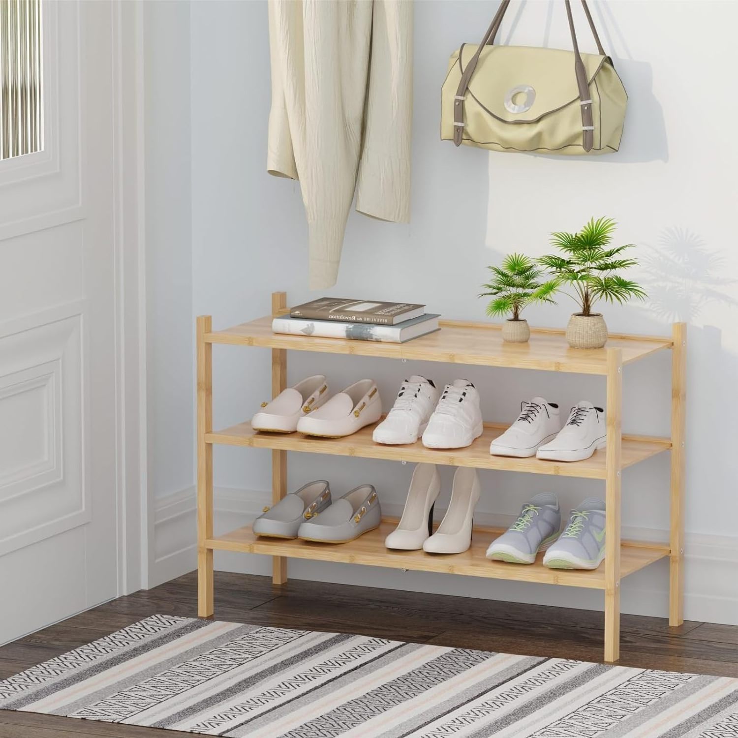 3-Tier Bamboo Shoe Shelf for Entryway and Bedroom