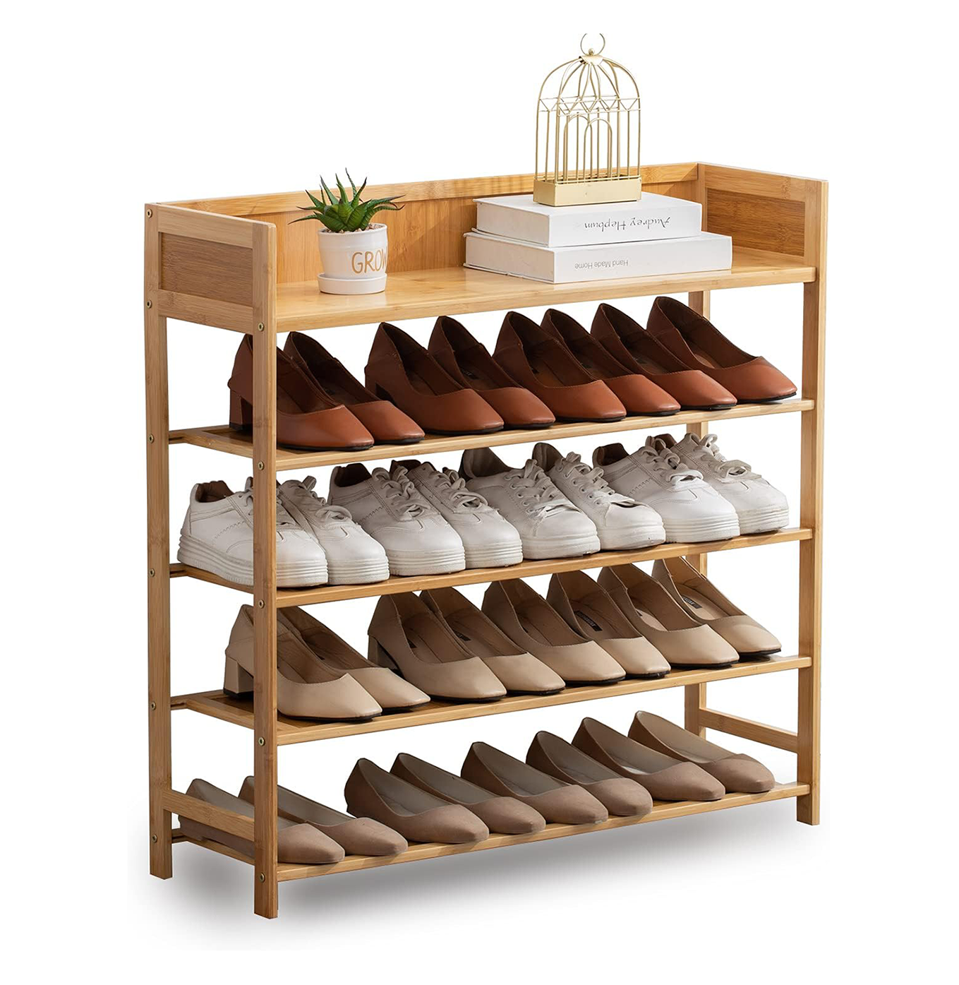 5 Tier Modern Bamboo Shoe Rack Organizer for Entryway Closet & Living Room Bathroom Storage Shelf