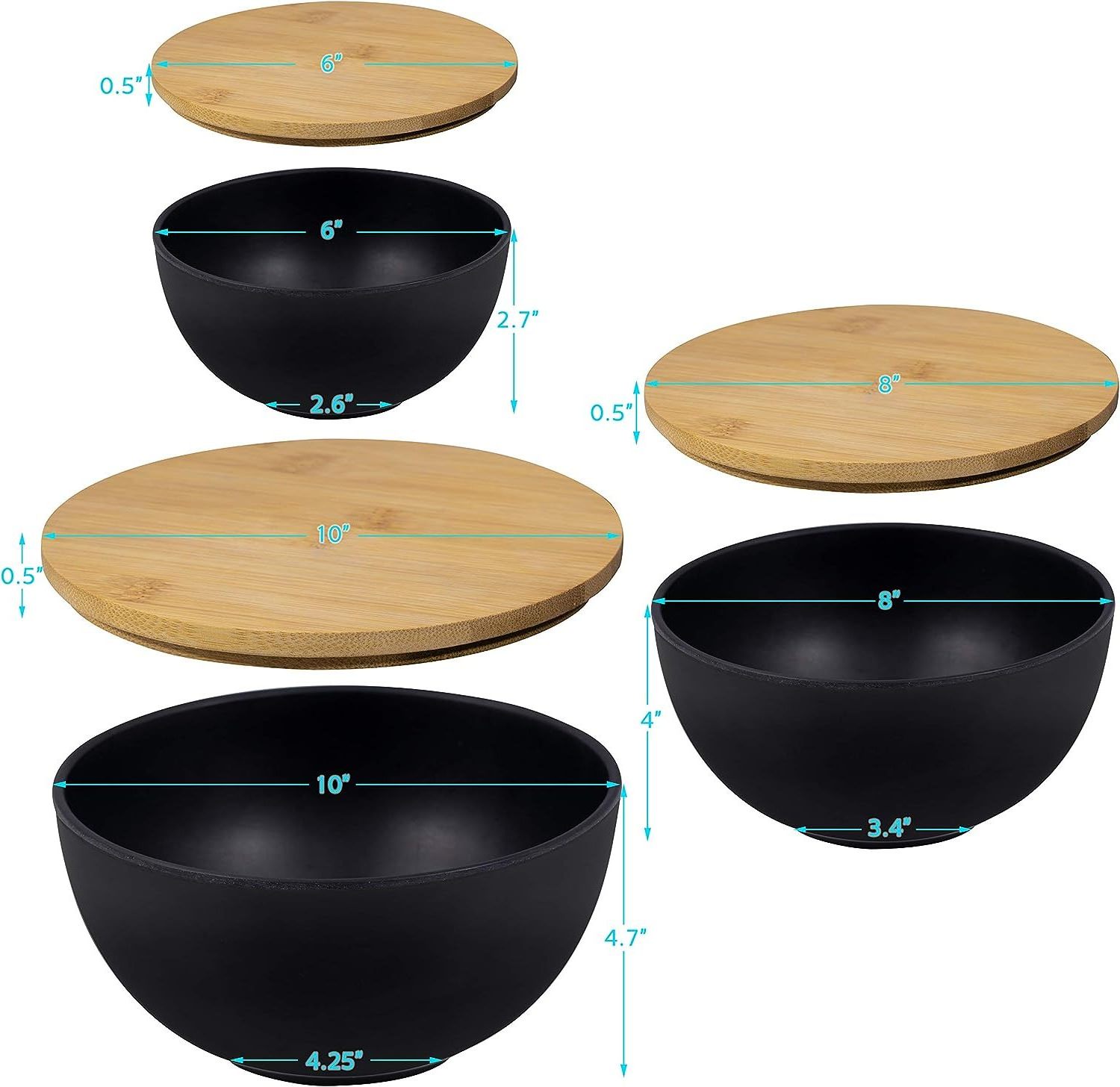 Custom 3 Size Bamboo Bowl Set with Wooden Lids for Rice,Soup,Pasta,Popcorn and Snacks,Purpose Bowl and Board Set of Kitchen