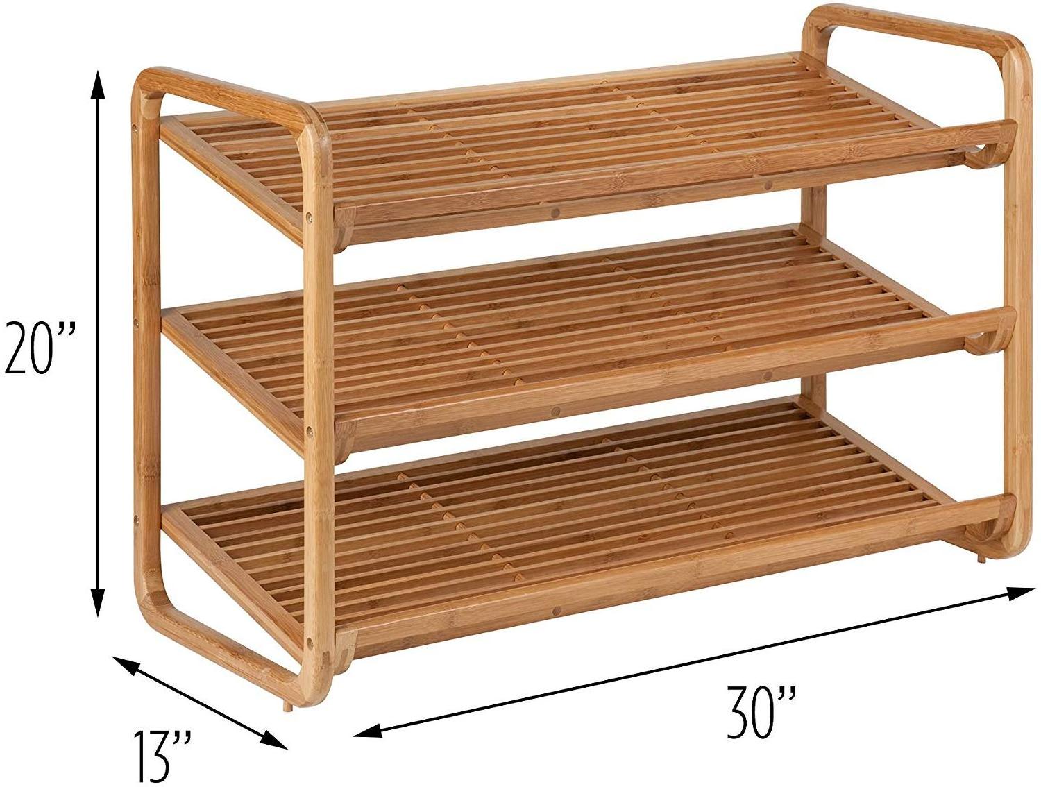 Wholesale  Bamboo 3-Layer Shoe Rack Standing  Rotating Organizer Shoe Storage Shelf