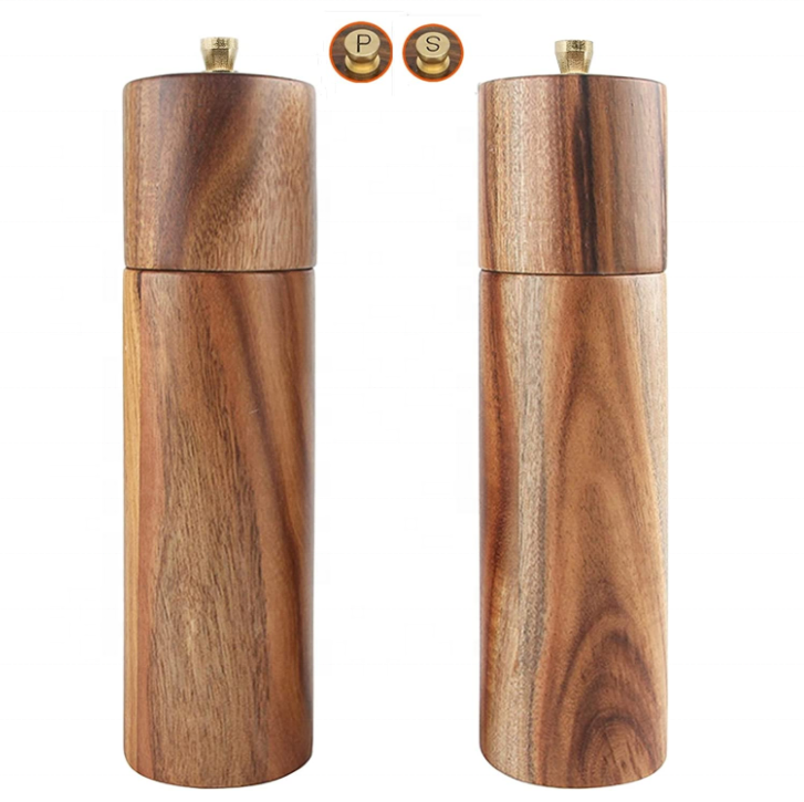 Custom Wooden Manual Salt and Pepper Grinder Set Acacia Wood 8