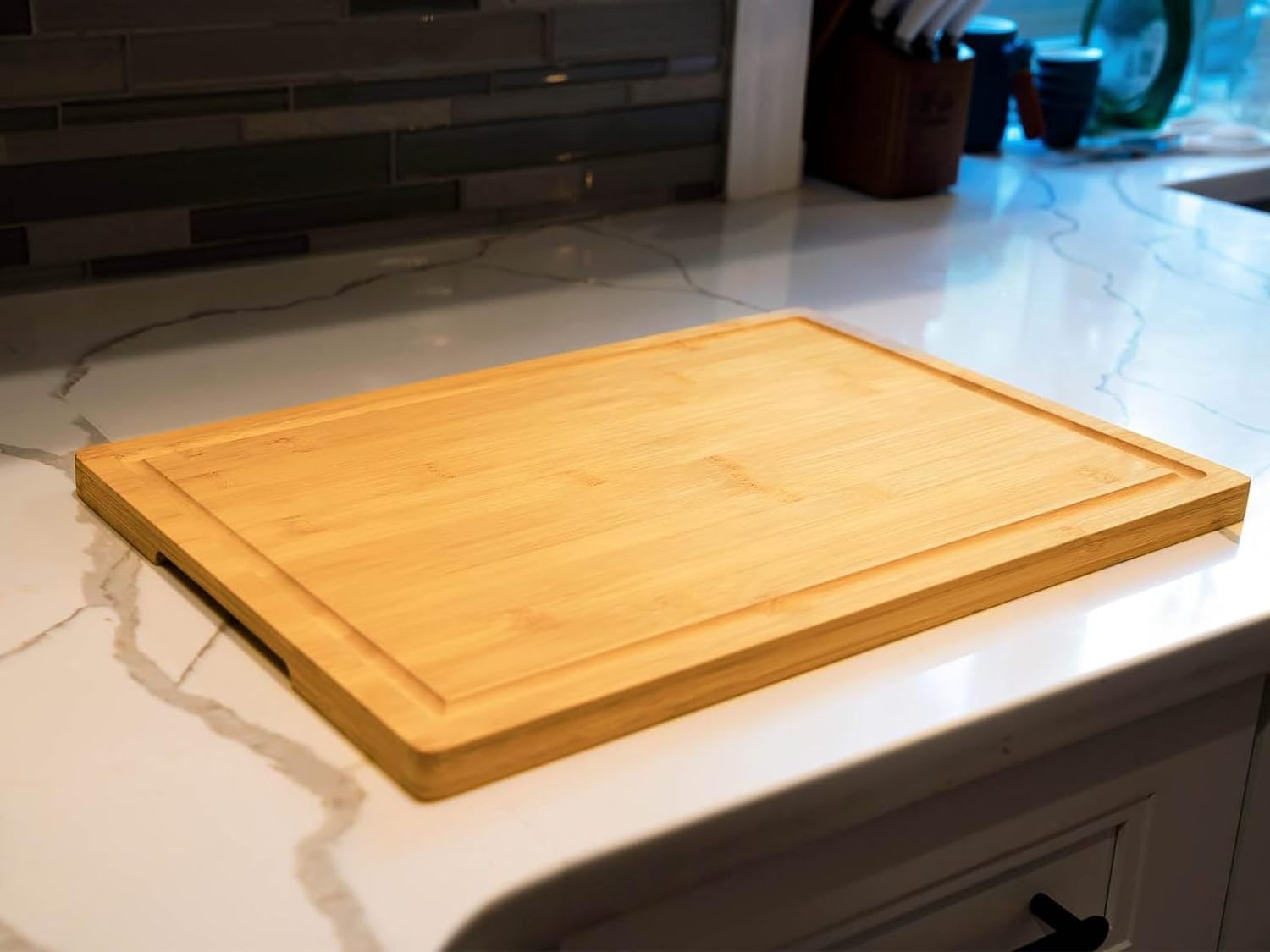 Bamboo Cutting  Cheese Board  Chopping Block With Side Handles And Juice Grooves For Kitchen