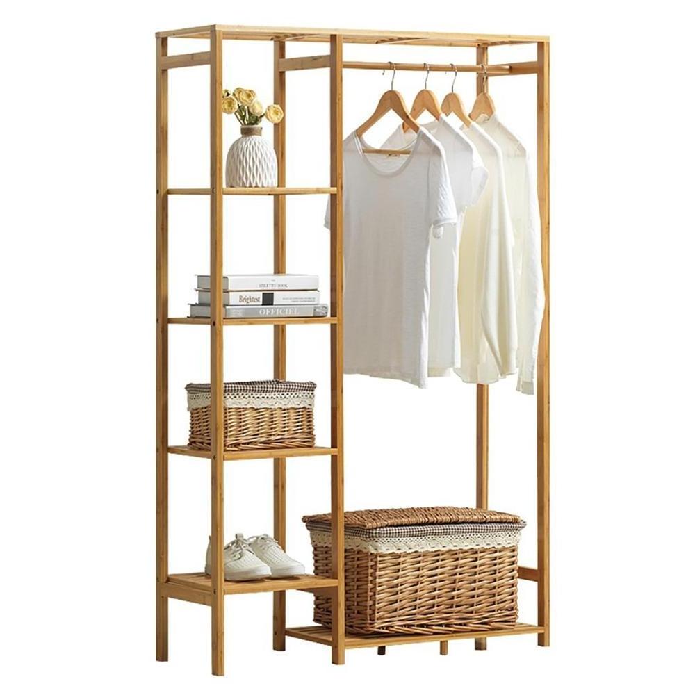 Multipurpose with 4 Tier Storage Shelves for Clothing  Modern Bamboo Coat Rack