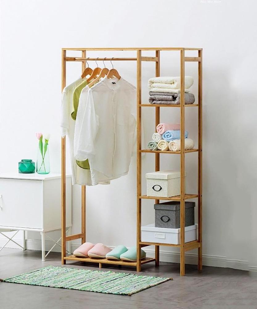 Multipurpose with 4 Tier Storage Shelves for Clothing  Modern Bamboo Coat Rack