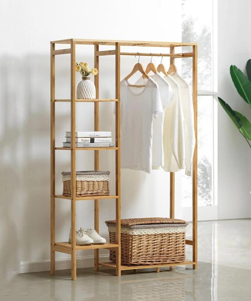 Multipurpose with 4 Tier Storage Shelves for Clothing  Modern Bamboo Coat Rack