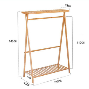 Bamboo Garment Rack Coat Clothes Hanging Heavy Duty Racks with top Shelf and Shoe Clothing Storage Organizer