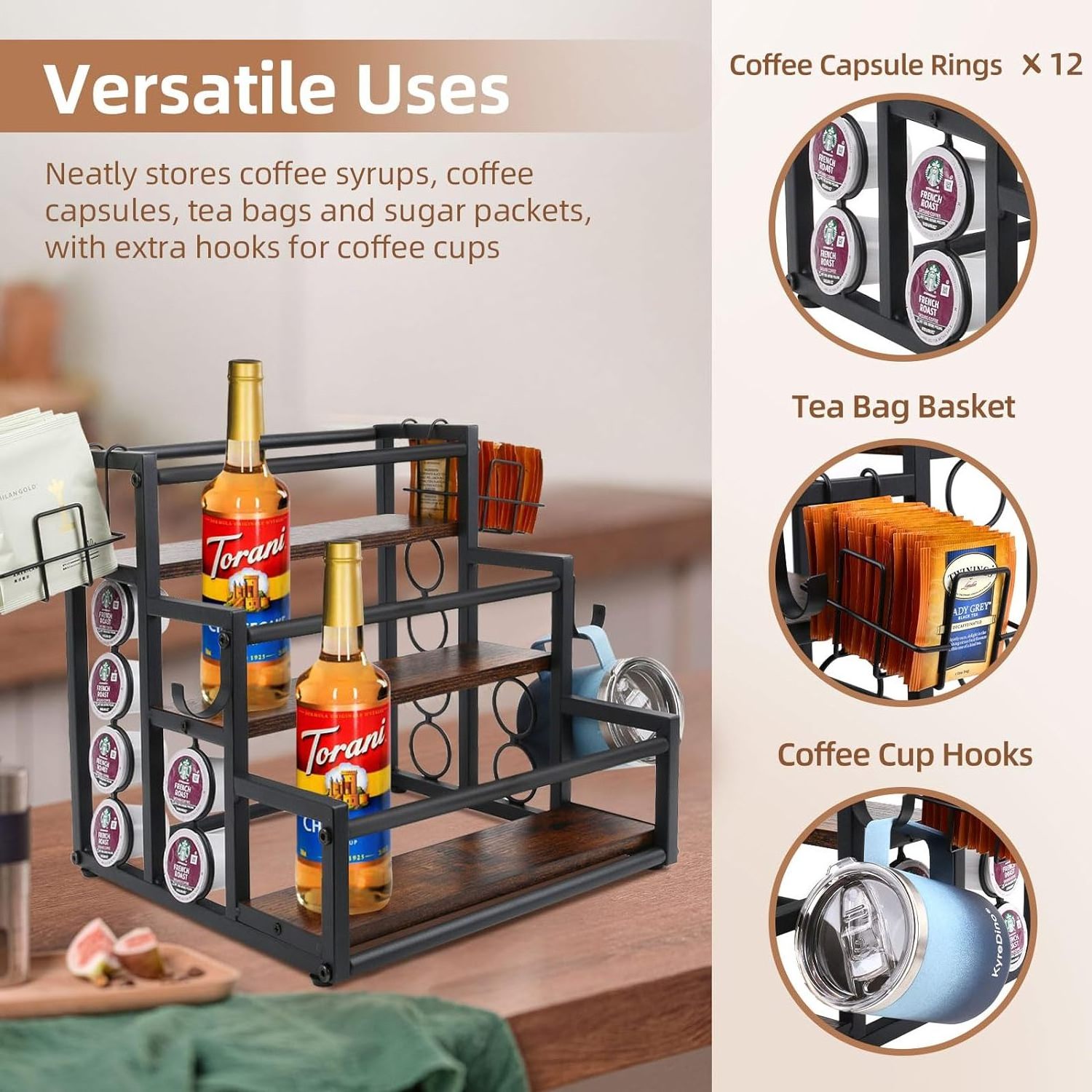 New Coffee Syrup Rack Organizer, 3 Tier Syrup Bottle Holder Stand for Coffee Bar,coffee syrup rack