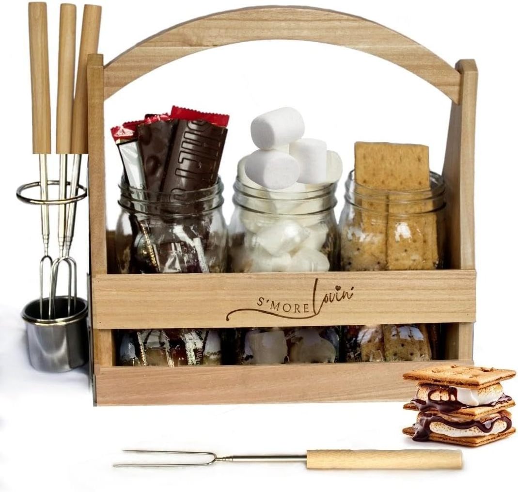 New arrival Smores Caddy - Wooden Display And Organizer For Your Smores Kit , Fire Pit Smore Kit