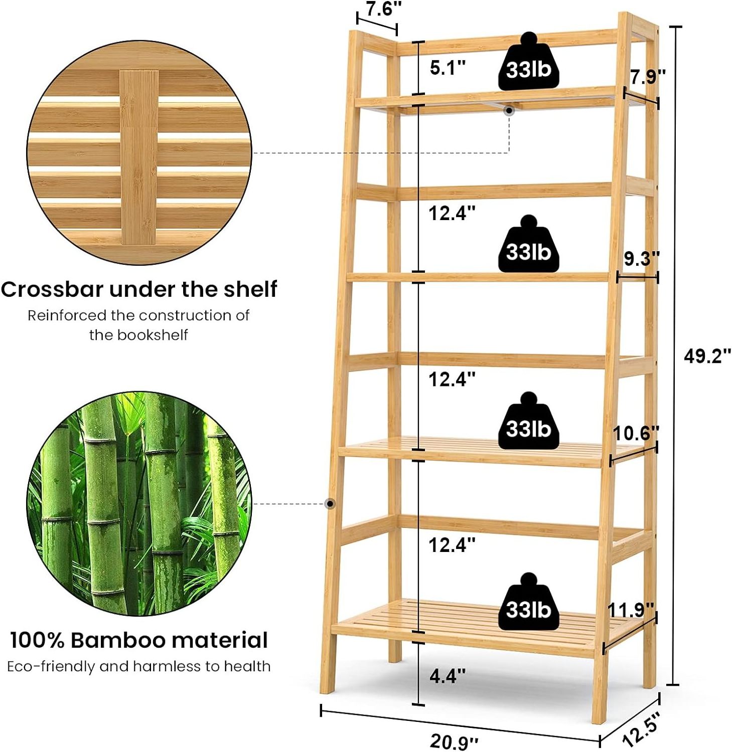 4 Tier Bamboo Ladder Shelf Freestanding Open Bookcase Book Shelf Bathroom Storage Shelf Unit Plant Stand for Living room