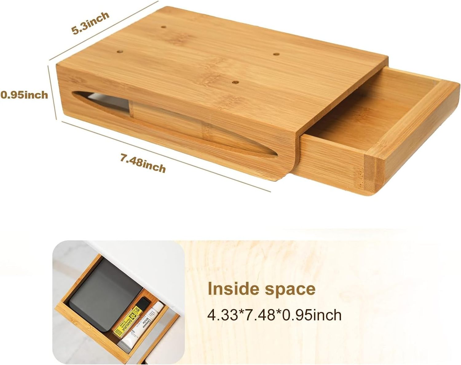 Wholesale 2 Pack Bamboo Under Desk Drawer for Organizer Slide Out,Natural Bamboo Desk Drawer for Bedroom,Office,Kitchen