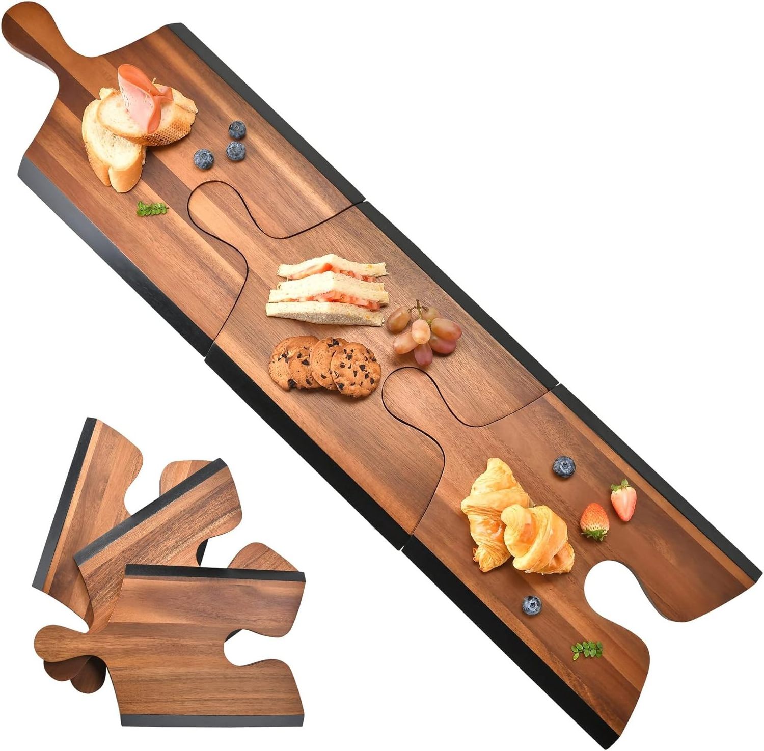 Acacia Wood Cheese Board,Acacia Board with Pizzle Handle,Puzzle Cheese Board,Personalized Charcuterie Board,Wooden Handle Board