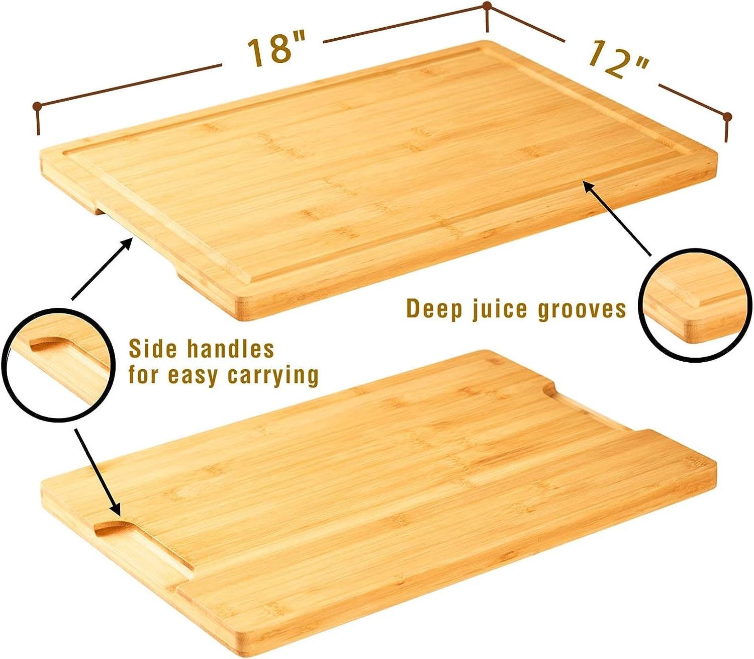 Bamboo Cutting  Cheese Board  Chopping Block With Side Handles And Juice Grooves For Kitchen