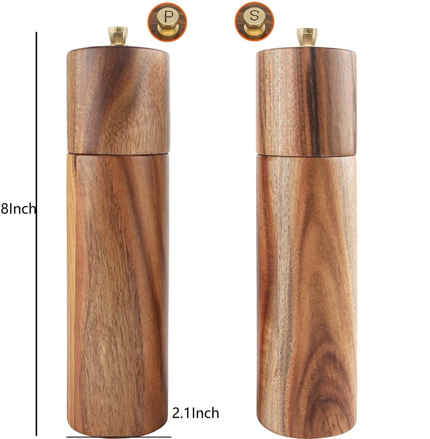 Custom Wooden Manual Salt and Pepper Grinder Set Acacia Wood 8