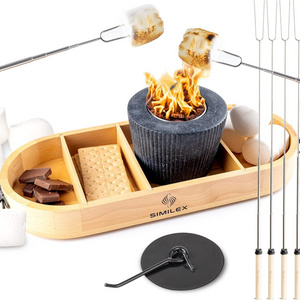 Indoor S'Mores Kit - Beech Wood Tabletop Smores Maker with 4 Roasting Sticks, Tabletop Smores Maker with Wood Tray