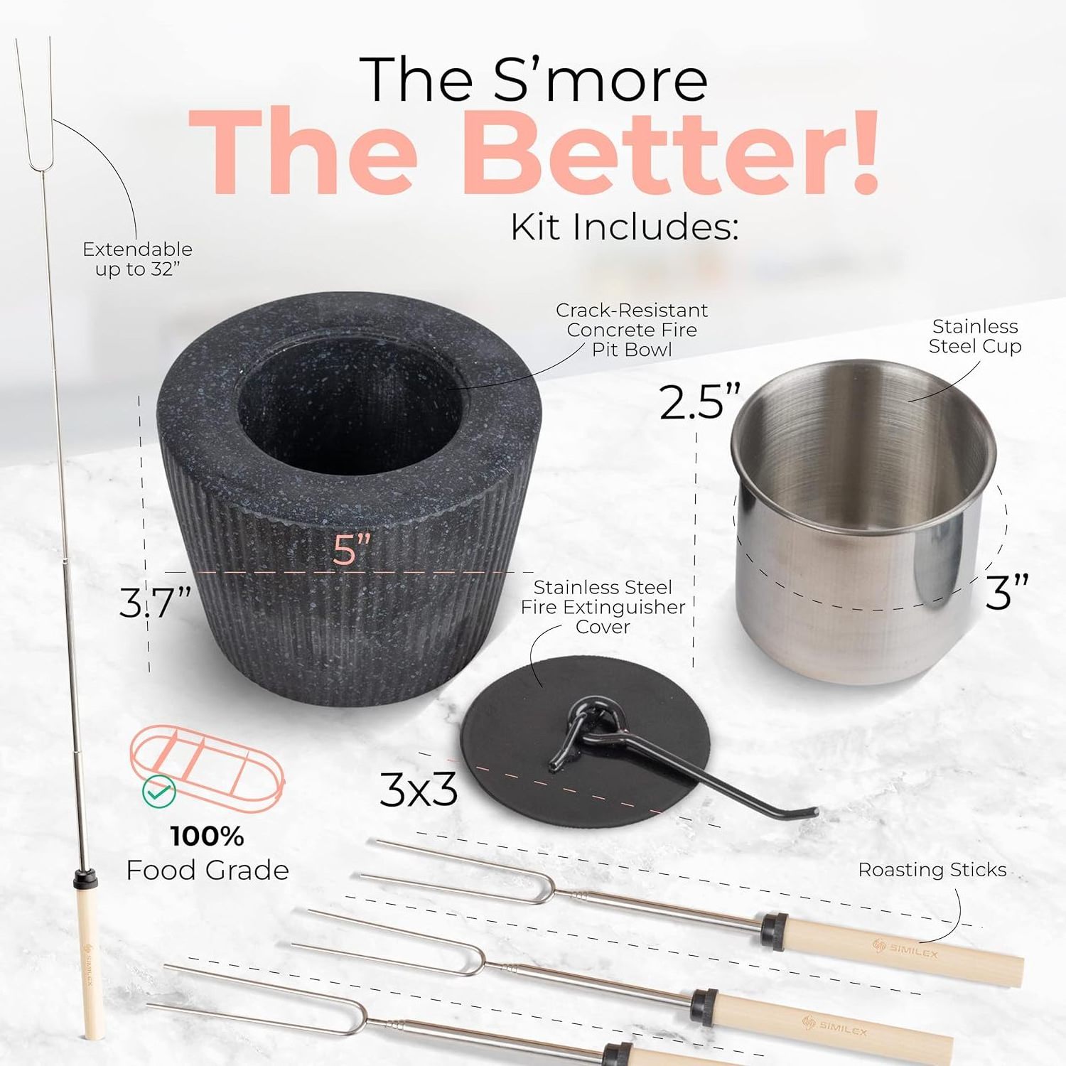 Indoor S'Mores Kit - Beech Wood Tabletop Smores Maker with 4 Roasting Sticks, Tabletop Smores Maker with Wood Tray