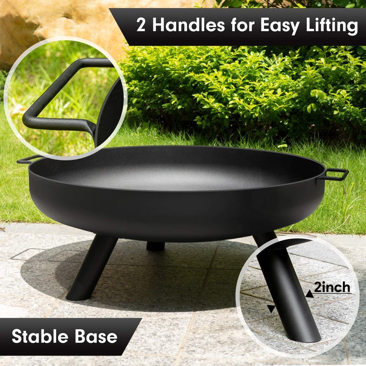 Outside Backyard Deck Camping Beach Heavy Duty Metal Grate Rustproof Black Fireplace Extra Deep Large Round Cast Iron Fire Pit