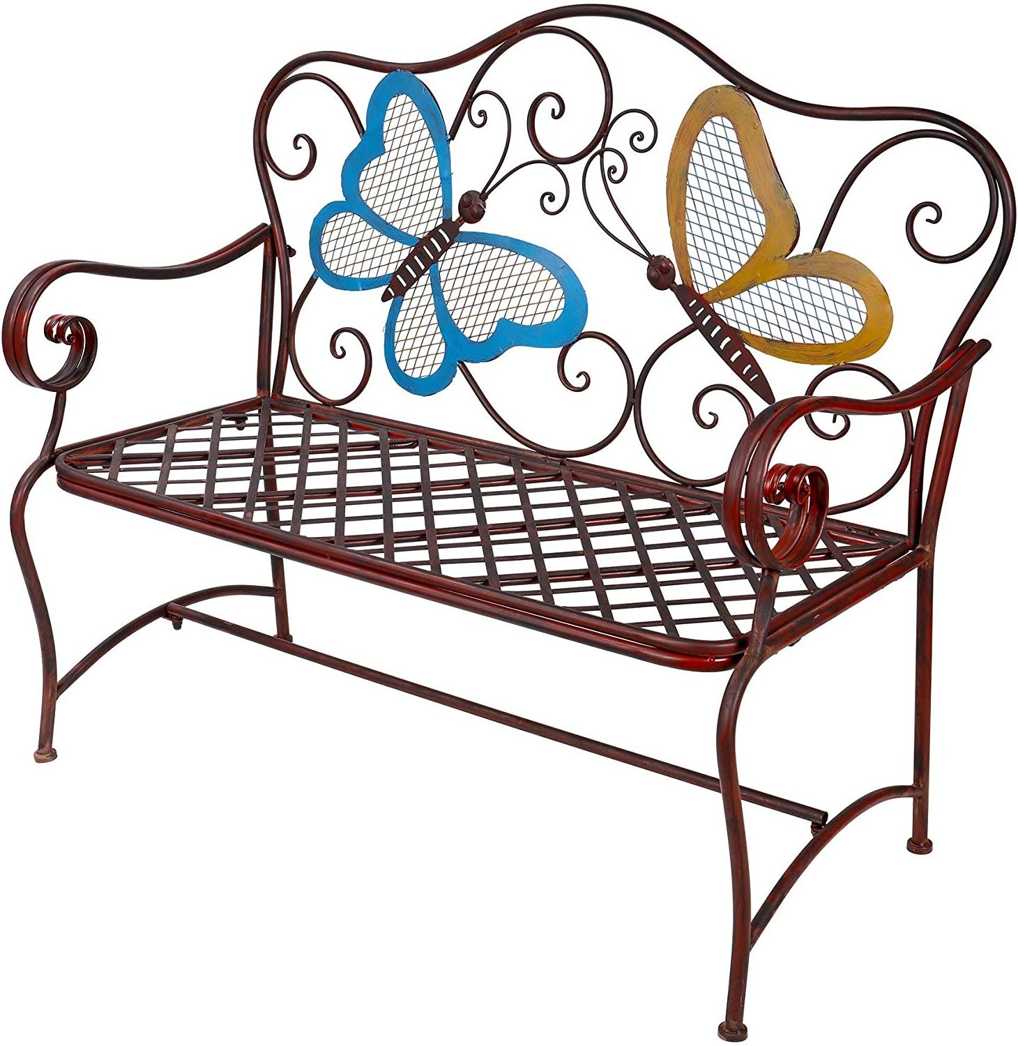 2021 Metal Butterfly Bench Red Outdoor Yard Garden Kids Children Park Bench Decorative iron Antique Furniture