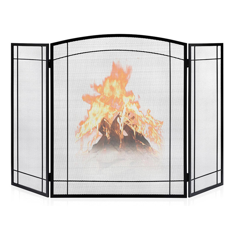 Hot Sale Black Folding Top Pick Antique Spark Guard Factory Supply Fire Spark 3 Panel Heavy Duty Fireplace Screen