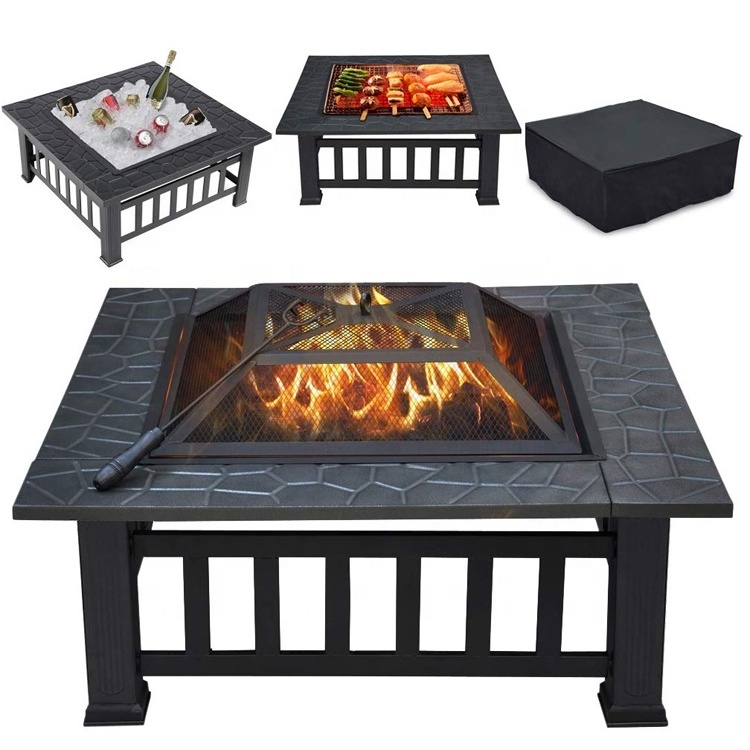 Modern HD Designs Outdoor Firepit Modern Wood Burning Stoves BBQ Pit Bonfire with Spark Screen and Fireplace Poker