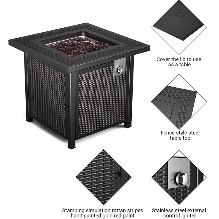 Propane Fire Pit Table Outdoor Companion Gas Fire Pit Table with Cover Strong Striped Steel Surface Stove