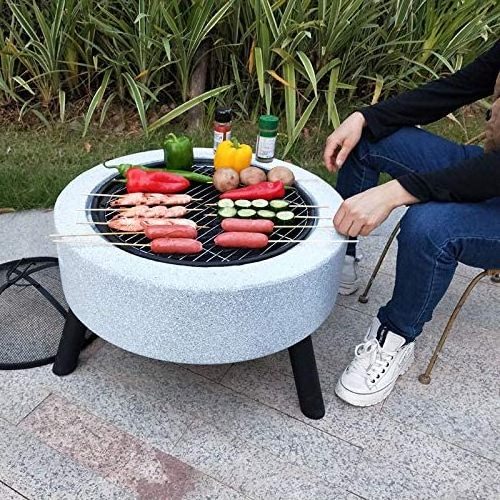 ZHONGPIN White or Black Patio Wood Burning Fire Pits Bowl BBQ Grill Firepit  Spark Screen Cooking Grid Poker