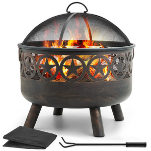 Fire Pit with Waterproof Cover Outdoor Wood Burning 26.6in Firepit Firebowl Fireplace Poker