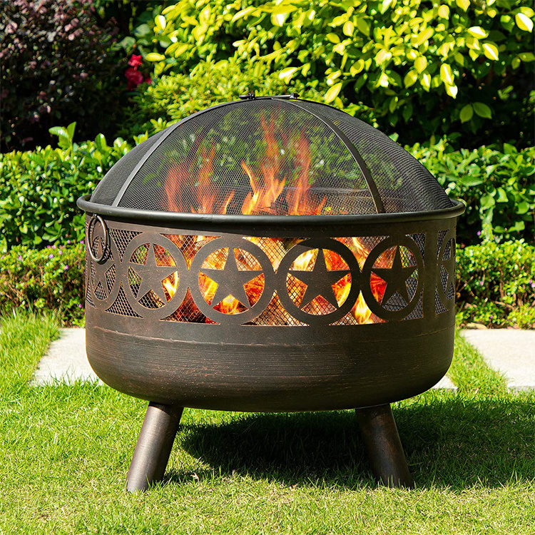 Fire Pit with Waterproof Cover Outdoor Wood Burning 26.6in Firepit Firebowl Fireplace Poker