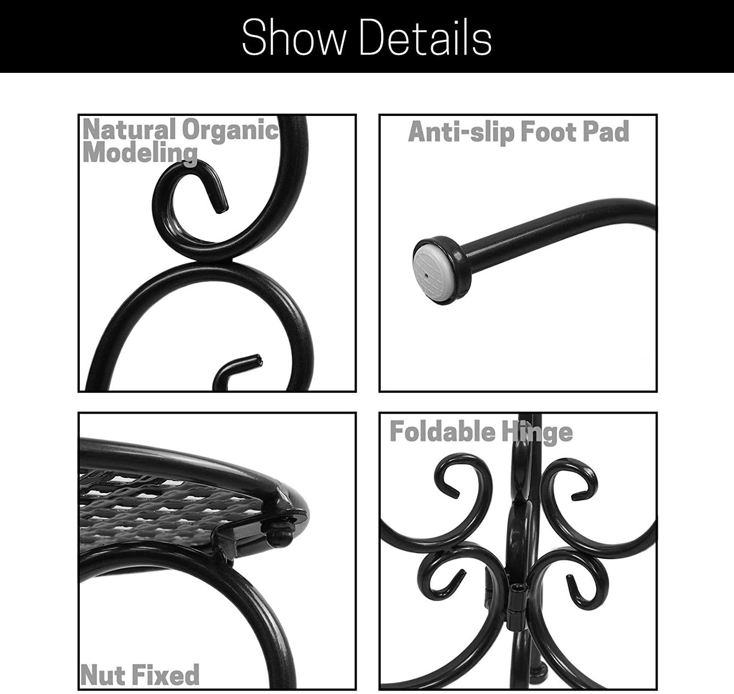 2 Pack Outdoor Wrought Iron Tall Plant Stand Flower Pot Display Holder For Home Garden Decoration