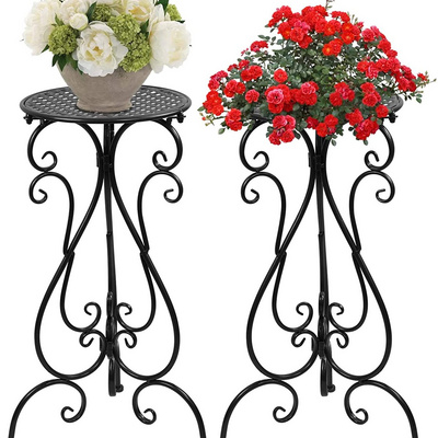 2 Pack Outdoor Wrought Iron Tall Plant Stand Flower Pot Display Holder For Home Garden Decoration