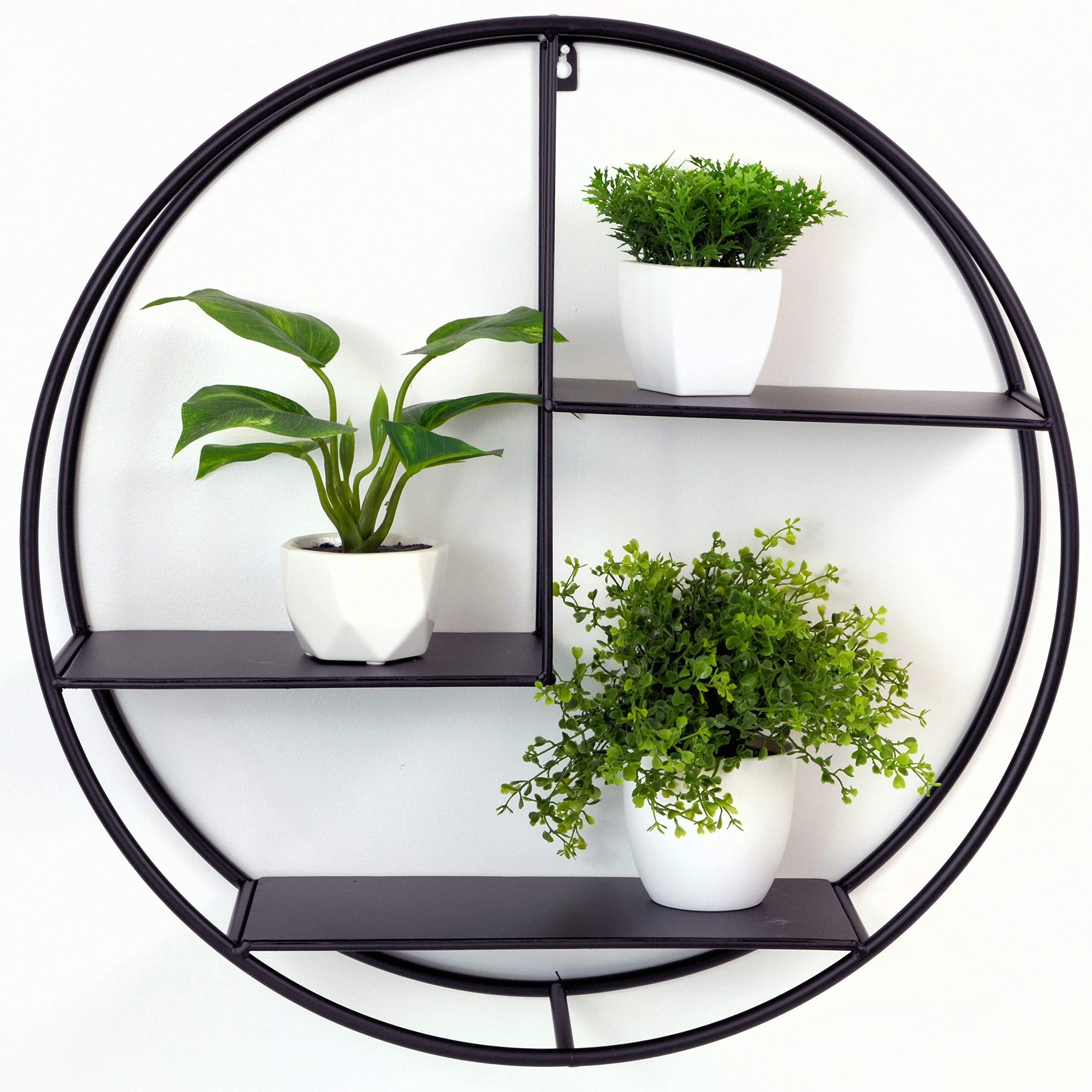 Wall Mounted Round Shelf Contemporary Circle Metal Floating Shelves for Living Room Bedroom