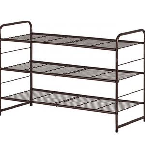 Industrial Modern 3 Tier Adjustable Wire Grid Shoe Shelf Storage Organizer Metal Wire Shoe Rack for Closet Bedroom Entryway