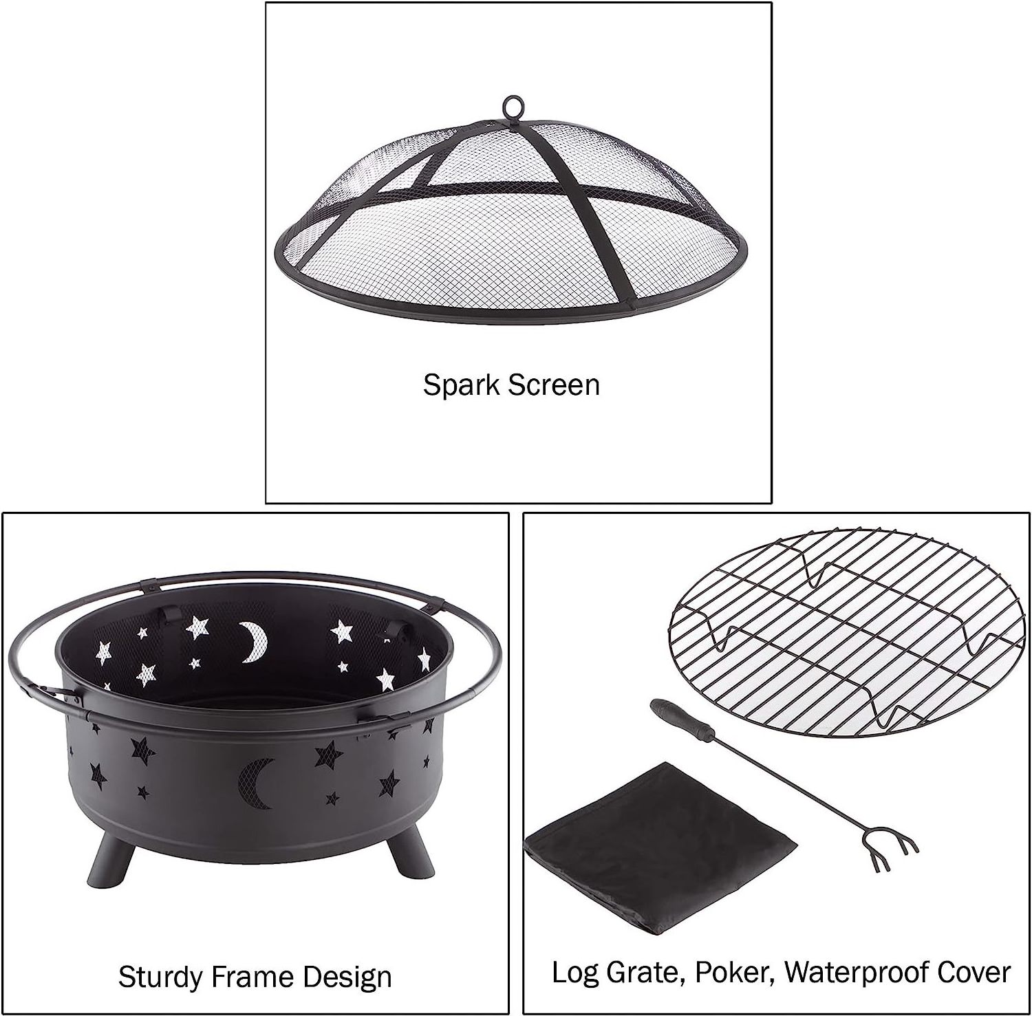 30 Inch Fire Pit Set, Wood Burning Pit - Includes Screen, Cover and Log Poker- Great for Outdoor and Patio