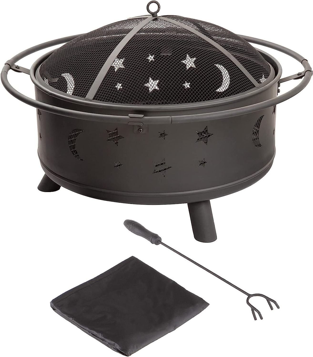 30 Inch Fire Pit Set, Wood Burning Pit - Includes Screen, Cover and Log Poker- Great for Outdoor and Patio