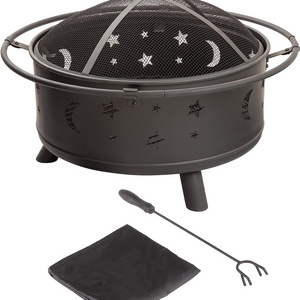 30 Inch Fire Pit Set, Wood Burning Pit - Includes Screen, Cover and Log Poker- Great for Outdoor and Patio