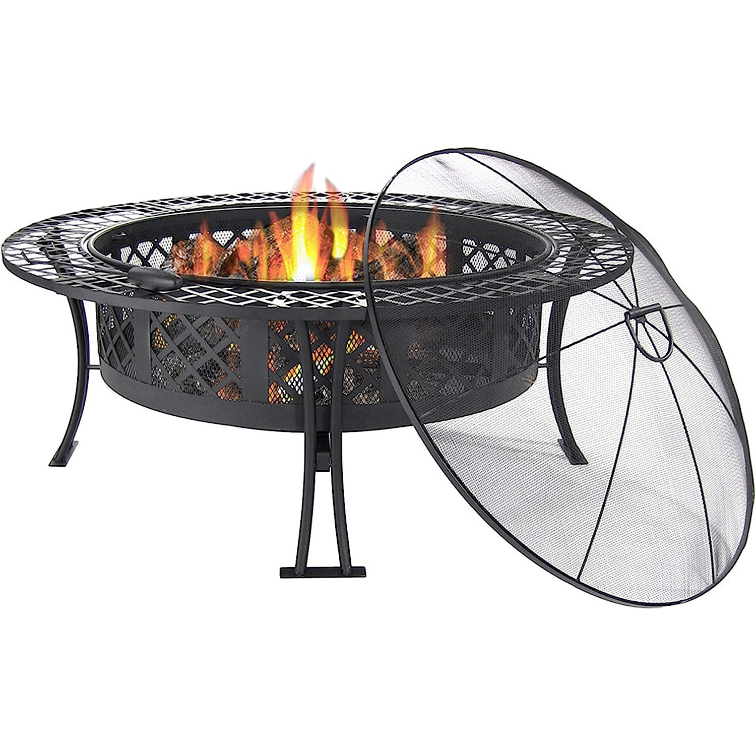 40-Inch Round Steel Fire Pit Table with Durable Spark Screen and Poker