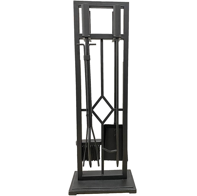 Heavy Duty Steel Convenient Hanging Loops, Tongs, Poker, Shovel Black Rectangle Tubular Easy Assemble Fire Wood Rack