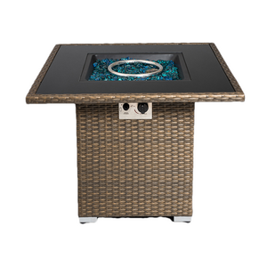 Square 28 inch Metal Woven rattan Propane Stove Portable Fire Pit Table Outdoor Garden  Patio Heater Metal Gas Fire Pits