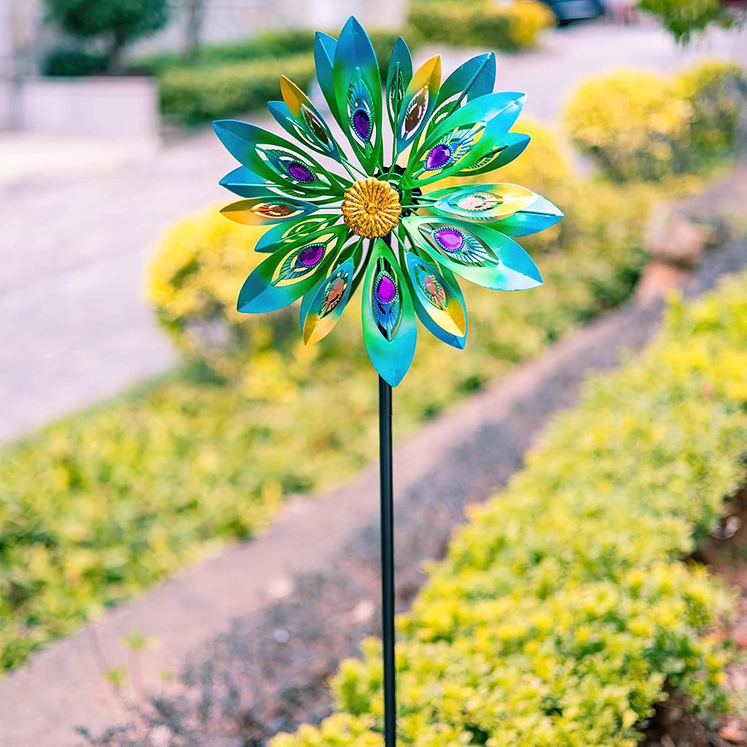 Metal Kinetic Wind Spinner Outdoor Garden Windmill   Decor Patio Garden Sculpture Stake Ornaments iron Wind Spinners