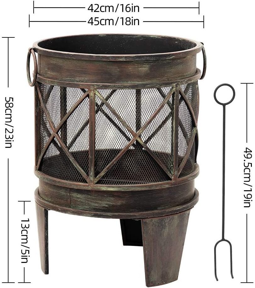 2022 Hot Sale Custom Shape Outdoor Wood Burning Round Bowl Rustic Tabletop Rattan Garden Furniture with Fire Pit