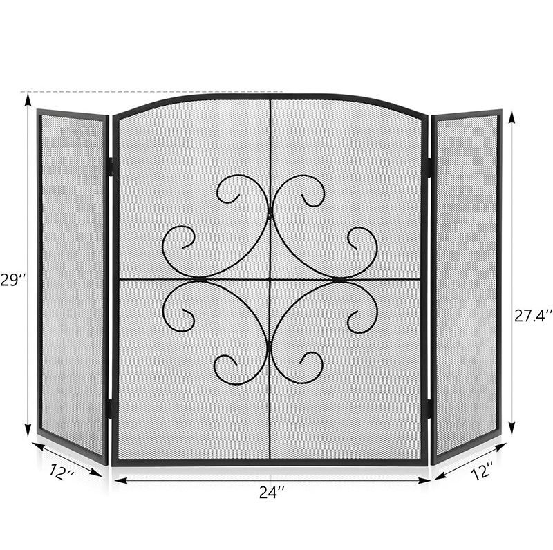 Hot Sale Black Folding Top Pick Antique Spark Guard Factory Supply Fire Spark 3 Panel Heavy Duty Fireplace Screen