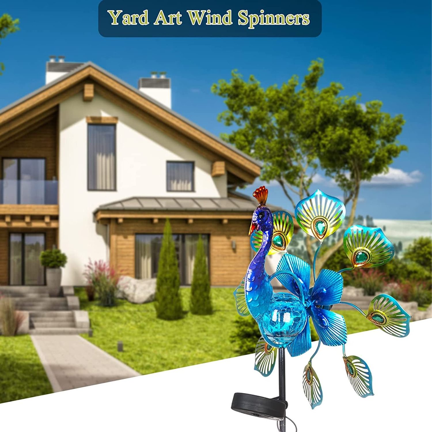 Wholesale Metal  Peacock 3D LED Light Solar Wind Spinner Outdoor Yard Patio Garden Animal Ornaments Windmill Decoration Stake