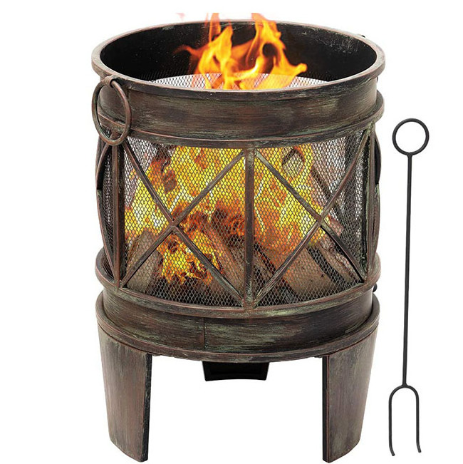 2022 Hot Sale Custom Shape Outdoor Wood Burning Round Bowl Rustic Tabletop Rattan Garden Furniture with Fire Pit