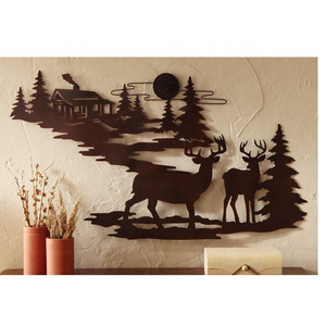 Metal  Indoor Outdoor Living Room Bedroom Bathroom Wall Decor Hanging  Woodland Cabin  Deer Wall Art